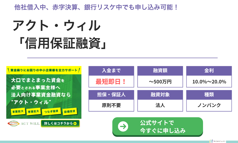 アクトウィル「信用保証融資」